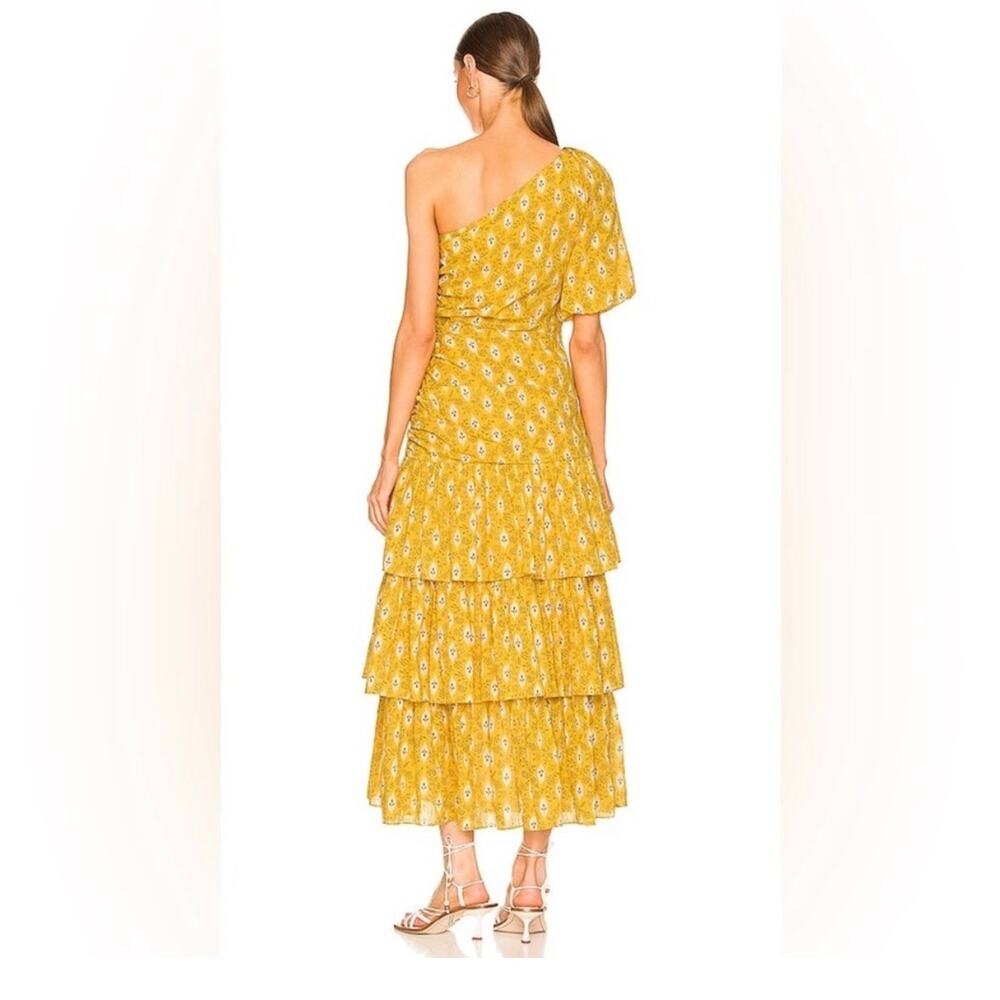 Veronica Beard Virginia Sun Yellow One Shoulder Floral Tiered Maxi Dress Size 16 - Picture 3 of 16